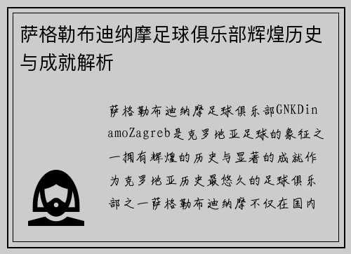 萨格勒布迪纳摩足球俱乐部辉煌历史与成就解析
